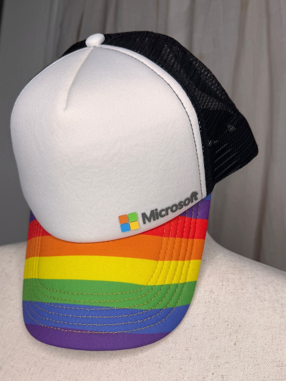 Microsoft Rainbow Brim Trucker Hat in White, Black & Multi